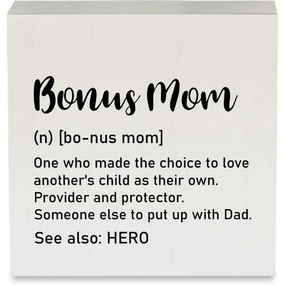 Zomyto 7x7 Inches Country Bonus Mom Definition Wood Box Sign Bonus Mom Wooden Box Sign Decorative Sign Block Plaque