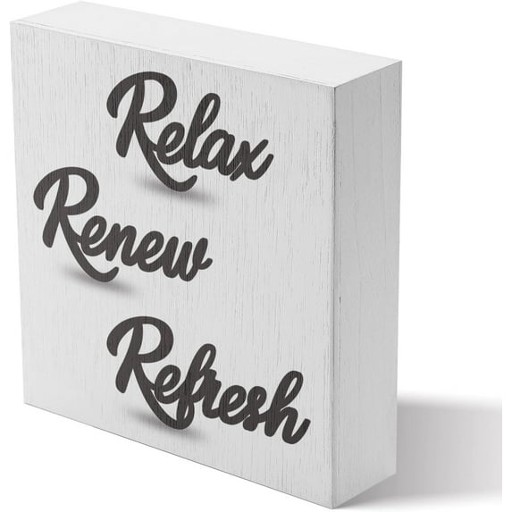 Zomyto 7x7 Inches Decor Wooden Sign Relax Renew Refresh Sign Wall Art Black And White Wall Art Farmhouse Wooden Box Sign Decor And Accessories Small Decor