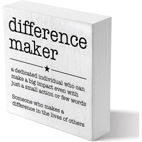 Zomyto 7x7 Inches Difference Maker Definition Decorative Wooden Box Sign Thank You Appreciation Gift for Teacher Boss Leader Wood Block Plaque Desk Decor