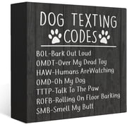 Zomyto 7x7 Inches Dog Decorations For The Home, Dog Texting Codes Rustic Dog Wood Box Sign Desk Decor Funny Dog Paw Print Wooden Box Block Sign