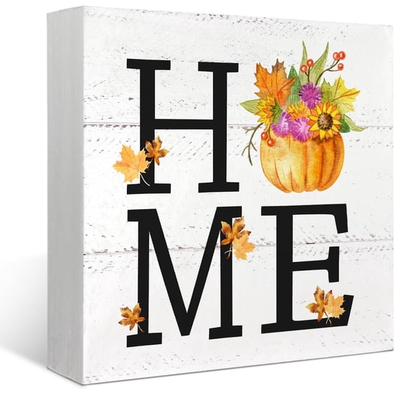 Zomyto 7x7 Inches Fall Decor for Table Wood Box Sign Home Maple Leaf Autumn Floral Harvest Thanksgiving Halloween Seasonal Desk Decor,Farmhouse Rustic Wood Block Plaque