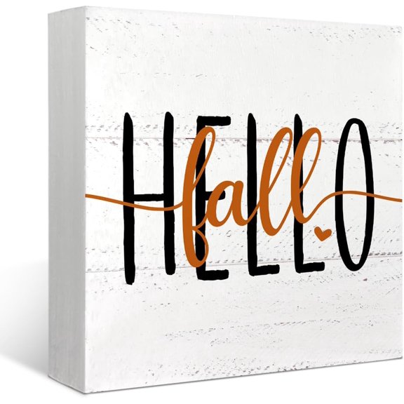 Zomyto 7x7 Inches Fall Decor for Table Wood Box Sign Fall Hello Autumn Harvest Thanksgiving Halloween Seasonal Wood Box Sign Desk Decor