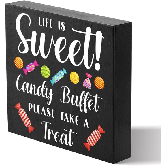 Zomyto 7x7 Inches Funny Candy Buffet Wooden Box Sign Plaque Life Is Sweet Candy Buffet Please Take A Treat Wood Box Sign