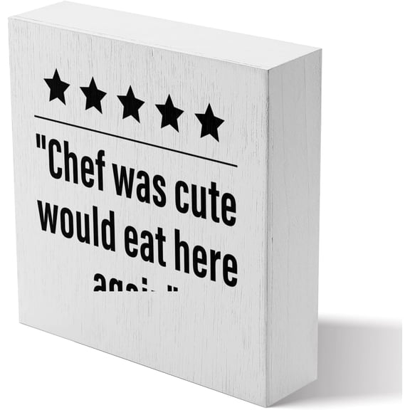 Zomyto 7x7 Inches Funny Table Decor Wooden Box Sign,Decor for Counter Table Cabinet Decoration,Gifts for Mom, Chef Gifts, Chef Was Cute Summer Farmhouse Decor