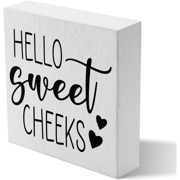 Zomyto 7x7 Inches Funny Wood Sign Hello Sweet Cheeks Wood Block Sign For Shelf Home Tabletop Desk Decor,Farmhouse Wooden Box Sign Hello Sweet Cheeks Small Decor