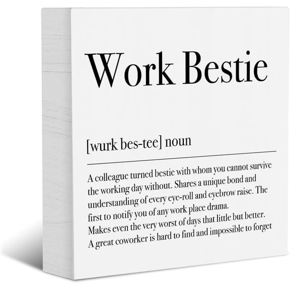 Zomyto 7x7 Inches Funny Work Bestie Definition Decorative Wooden Box Sign Work Bestie Gifts Thank You Gifts Farmhouse Wood Block Plaque