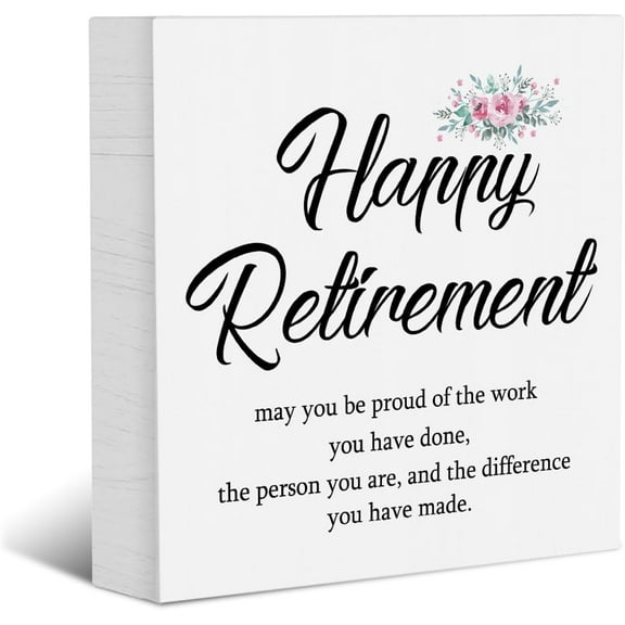 Zomyto 7x7 Inches Happy Retirement Wood Box Sign Block Plaque, Floral Retirement Quote Wood Box Sign, Home Office Desk Shelf Sign es
