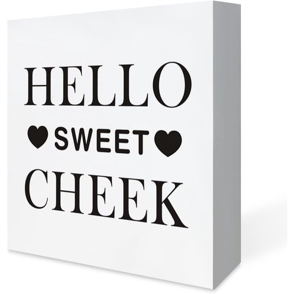 Zomyto 7x7 Inches Hello Sweet Cheeks Wooden Box Sign with Saying Desk Decor,Modern Box Sign Wood Plaque Block Sign Farmhouse Home Guest Decor