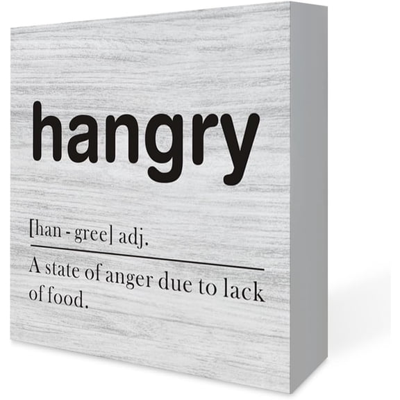 Zomyto 7x7 Inches Home Decor Funny Wooden Box Sign Desk Decor Hangry Definition Wood Block Plaque Box Signs with Quotes Rustic Box Sign