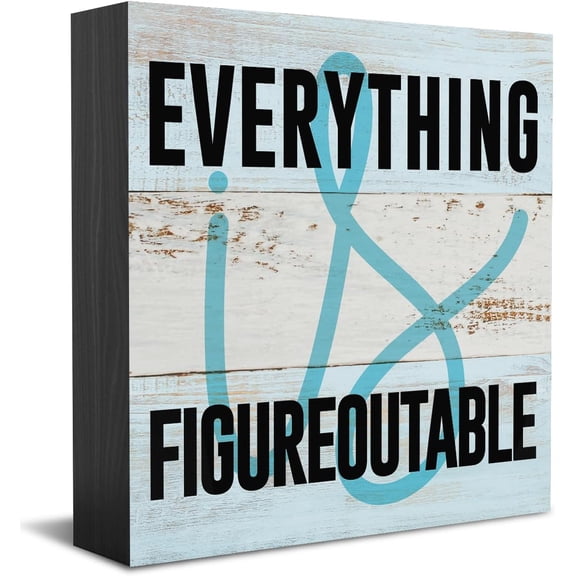 Zomyto 7x7 Inches Inspirational Quotes Desk Decor Wooden Box Sign Motivational Rustic Black Wood Block Plaque Box for Home Everything Is Figureoutable