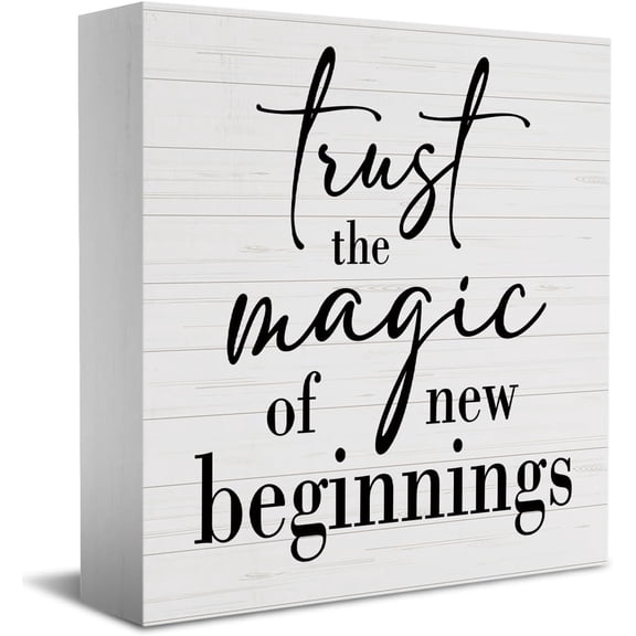 Zomyto 7x7 Inches Inspirational Quotes Sign Desk Decor Wooden Box Sign Housewarming Gift Rustic Wood Block Plaque Box Magic of New Beginnings Sign
