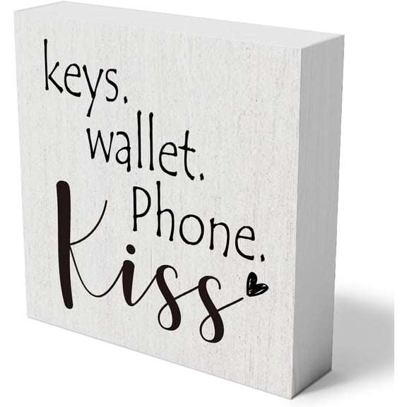 Zomyto 7x7 Inches Keys Wallet Phone Kiss Wooden Box Sign Decorative Home Entrance Reminder Wood Box Sign Decor