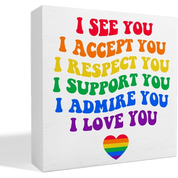 Zomyto 7x7 Inches LGBT Decor Wooden Box Sign, LGBT Rainbow Pride Desk Decor, LGBTQ Lesbian Gay Queer Decoration LGBT Pride Month Gifts, I Admire You
