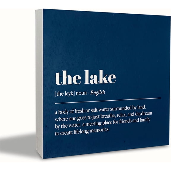 Zomyto 7x7 Inches Lake Desk Decor,The Lake Definition Navy Blue Rustic Country Lake Wood Block Plaque Box Sign Desk Decor
