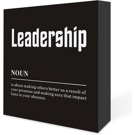 Zomyto 7x7 Inches Leadership Quote Wood Box Sign Decor Desk Sign - Leader Wooden Box Block Sign, Rustic Home Office Dorm Decoration, Boss Teacher Mentor Gift