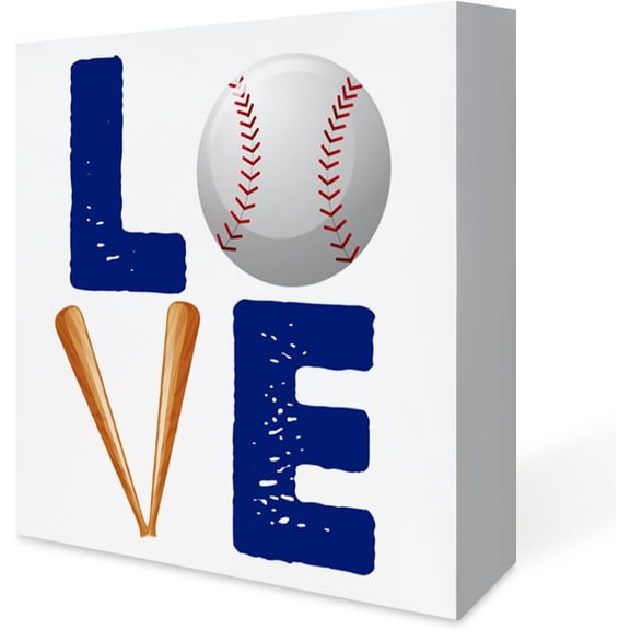 Zomyto 7x7 Inches Love Baseball Desk Decor Gifts For Baseball Lover Baseball Desk Sign Rustic Black Wood Block Plaque Box Sign for Baseball Lover Home Office Desk Shelf Table Decoration