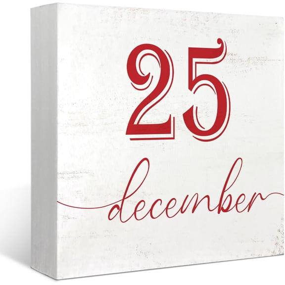 Zomyto 7x7 Inches Merry Christmas Sign December 25 Christmas Signs Decorations Indoor For Table Wood Box Sign,Farmhouse Rustic Wood Block Plaque