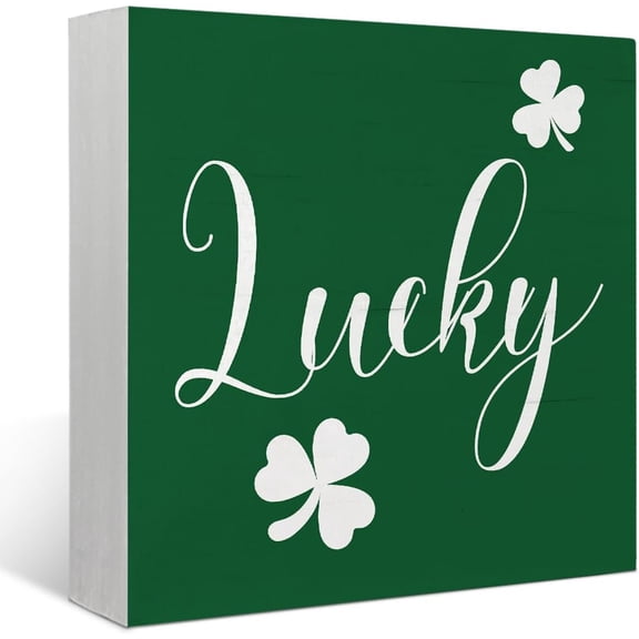 Zomyto 7"x7" ST Patrick Day Lucky Green Wood Box Sign,Spring Decor,Shamrocks Decor Spring Rustic Wooden Box Sign Block Plaque for St.Patrick's Day Irish Holiday