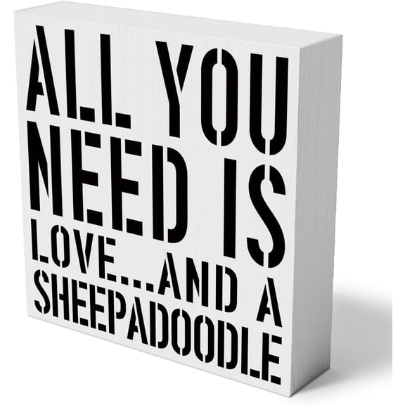 Zomyto 7x7 Inches Sheepadoodle Mom Wooden Box Sign Rustic All You Need is Love and a Sheepadoodle Wood Box Sign