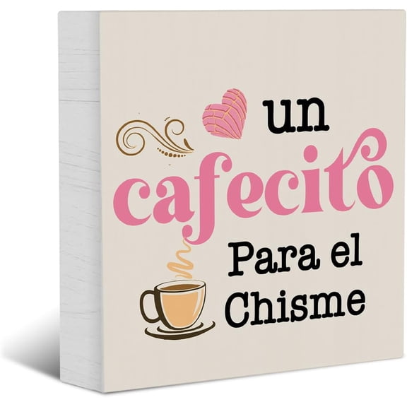 Zomyto 7x7 Inches Spanish Coffee Sign Decorative Signs Plaques Wooden Box Sign Desk Decor, Coffee Farmhouse Signs Rustic Wood Block Plaque Box Sign