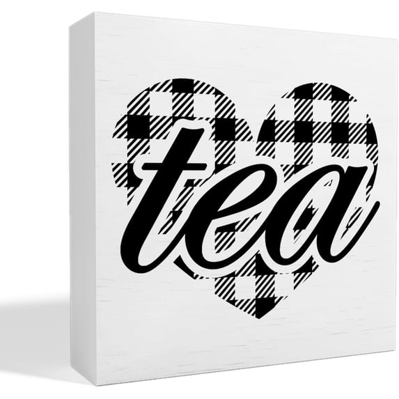 Zomyto 7x7 Inches Tea Decor Wooden Box Sign, Tea Bar Tea Station Pantry Table Decor, Tea Lover Gifts, Tea Heart