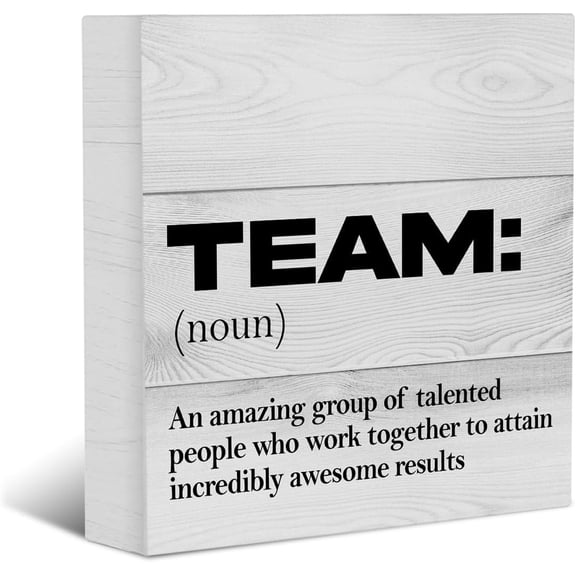 Zomyto 7x7 Inches Team Definition Office Decorative Signs Plaques Wooden Box Sign Desk Decor, Inspirational Team Noun Teamwork Rustic Wood Block Plaque