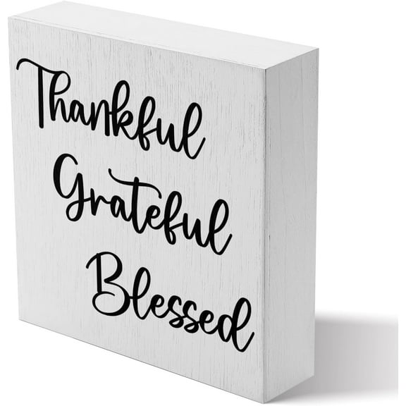 Zomyto 7x7 Inches Thankful Grateful Blessed Signage,Black, Durable Decor Wooden Box Sign Decor Block Sign