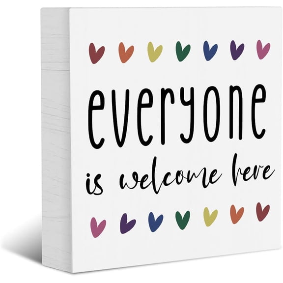 Zomyto 7x7 Inches Welcome Sign,Rustic Wooden Box Sign, Wood Block Plaque Desk Decor Shelf Table Decoration for Home Front Door Porch, Everyone Is Welcome