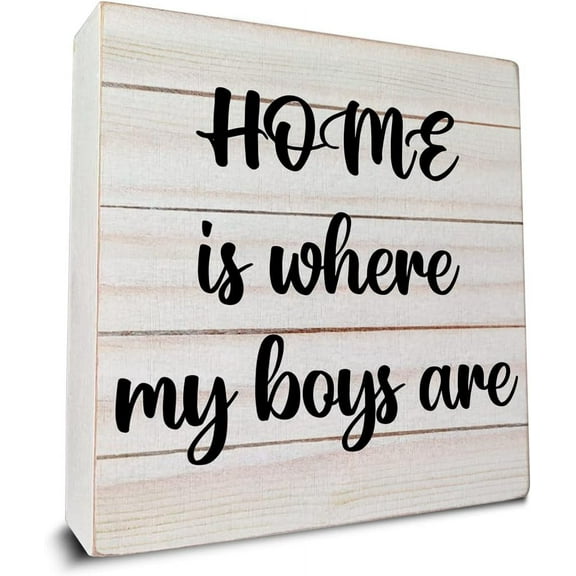 Zomyto 7x7 inches Home is Where My Boys are Wooden Box Sign Desk Decor, Family Quote Wood Box Sign for Home