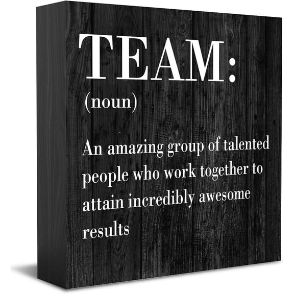 Zomyto 7x7 inches Inspirational Team Noun Office Decor Desk Decor Wooden Box Sign Rustic Black Wood Block Plaque Box Sign Coworker Gift Team Definition Teamwork Sign
