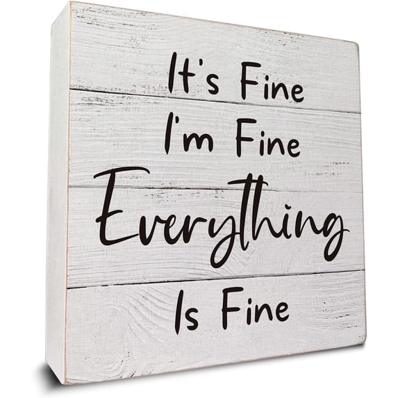 Zomyto 7x7 inches It's Fine I'm Fine Everything Wooden Box Sign Desk Decor, Farmhouse Wood Box Sign for Home