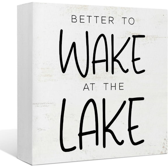 Zomyto 7x7 inches Lake House Decor,Lake Themed Decor,Better to Wake at the Lake Wood Box Sign Desk Decor,Lake House Gifts,Lake House Decor
