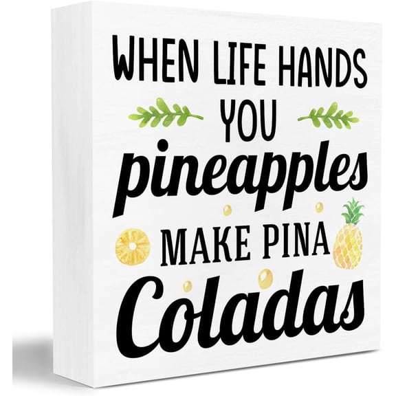 Zomyto 7x7 inches Summer Decor, Summer Decorations for Home Office Desk, Pineapple Vanilla Decor, When Life Hands You Pineapples Make Pina Coladas Sign