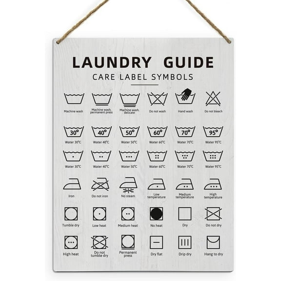 Zomyto 8"x10" Laundry Room Decor - Laundry Symbols Wall Decor, Laundry Care Symbols Guide Sign, Laundry Room Wooden Sign Hanging Decor