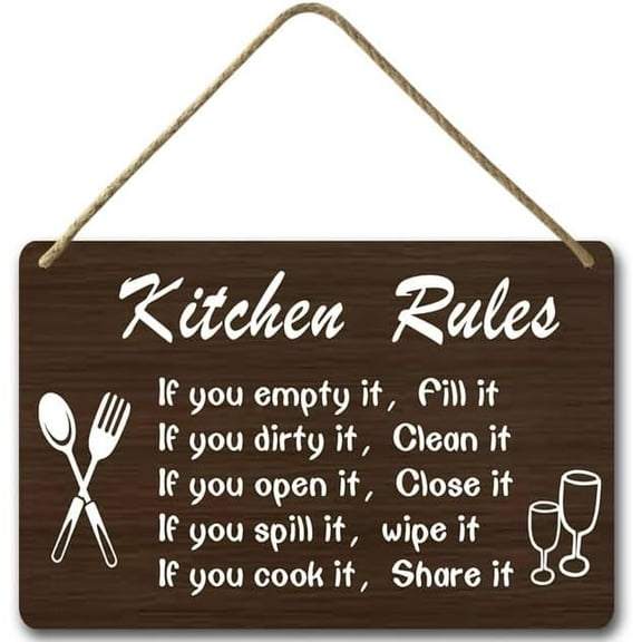 Zomyto 8x12IN Kitchen Rules Wall Decor,Hanging Wall Art, Decorative Wood Sign ,Country Style Kitchen Decor,Rustic Kitchen Wall Art Decor A01