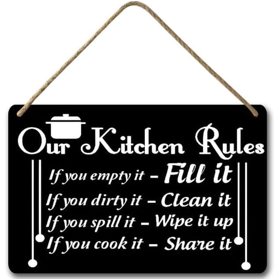 Zomyto 8x12IN Kitchen Rules Wall Decor,Hanging Wall Art, Decorative Wood Sign ,Country Style Kitchen Decor,Rustic Kitchen Wall Art Decor A04