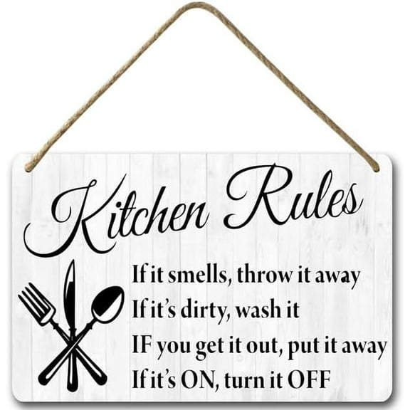 Zomyto 8x12IN Kitchen Rules Wall Decor,Hanging Wall Art, Decorative Wood Sign ,Country Style Kitchen Decor,Rustic Kitchen Wall Art Decor A05