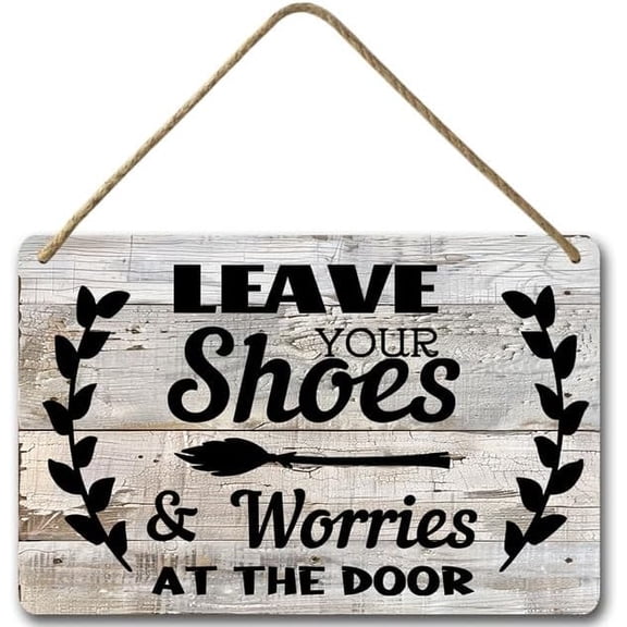 Zomyto 8x12IN Leave Your Shoes At The Door Funny Sign Round Plaque,Farmhouse Wall Pediments Art Decor,Rustic Hanging Wall Signs