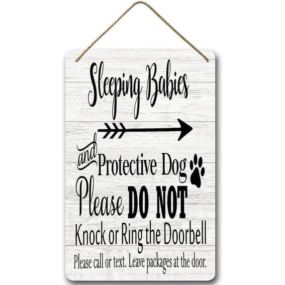 Zomyto 8x12IN No Soliciting Sign for House,Sleeping Baby Wooden Hanging Plaque Sign,New Mom Gifts Do Not Disturb Door Hanger Sign,Vintage Wall Art A04