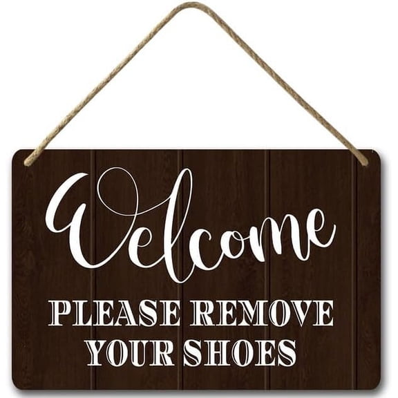 Zomyto 8x12IN Welcome Door Sign Shoes Off Sign for Home Porch Decor No Shoes Wood Sign,Hanging Printed Wooden Plaque Décor A02