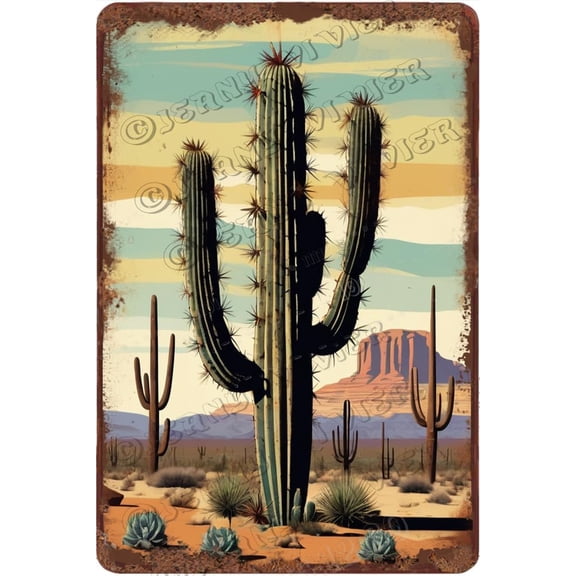 Zomyto Cactus Aluminum Sign Artificial Plants & Flowers Decor Vintage Cacti Poster Rustic Farmhouse Decor Boho Wall Decor for Cafes Club Pub Sign Cactus Gift for Cactus Lovers 12x8 Inches