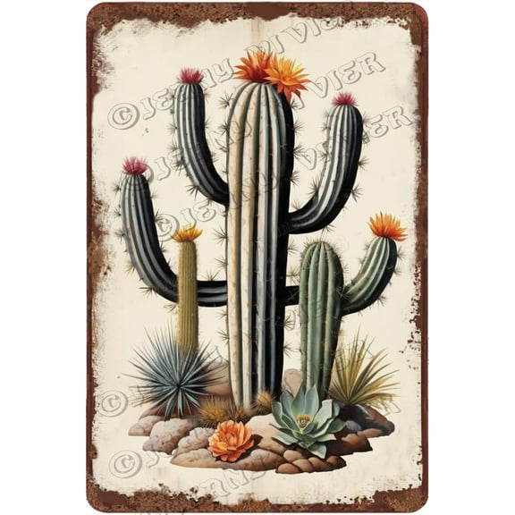 Zomyto Cactus Aluminum Sign Vintage Poster Cactus Outdoor Decor Cactus Wall Art Rustic Farmhouse Decor Shabby Chic Cactus Picture for Cafes Club Pub Garden Sign Gift 12x8 Inches