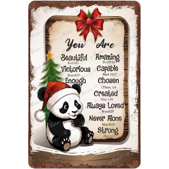 Zomyto Christmas Panda with Funny Quote Wall Decor Retro Tin Sign Christmas Decorative Sign 12x8 Inch Funny Aluminum Sign Metal Sign for Xmas Holiday Party New Year Door Wall Hanging Decorations