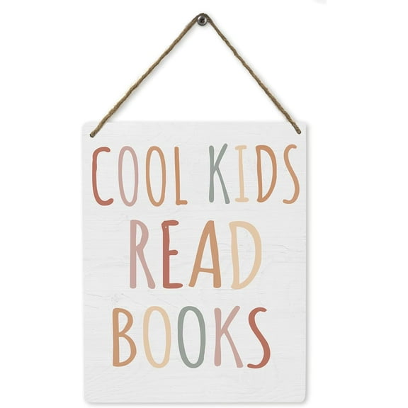 Zomyto Cool Kids Read Books Wood Wall Hanging Tags,Inspirational Read Quote Sign Wall Decor,Classroom Wall Hanging Sign for Kids,Read Corner Nursery School Playroom Decor,8x10 Inch