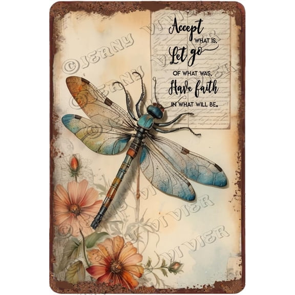 Zomyto Dragonfly Wall Art Positive Quote Decor Antique Metal Sign 12x8 Inch Creative Aluminum Sign Boho Room Decor for Bedroom Living Room Bathroom Cafes Club Pub Bar Yard Garden Wall Decor