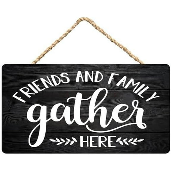 Zomyto Farmhouse Sign Friends & Family Gather Here Rustic Wooden Hanging Sign 12X6 In Door Hanging Plaques, black-9