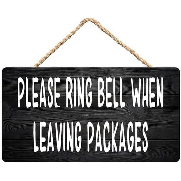 Zomyto Front Door Sign,Ring Bell When Leaving Packages,Rustic Wooden Hanging Sign 12X6 In Door Hanging Plaques