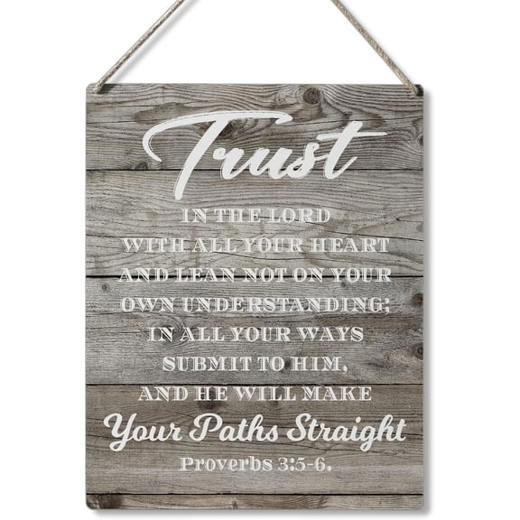 Zomyto Inspirational Bible Gift Signs Proverbs 3:5-6 Wooden Hanging Sign 10 x 8 Inches