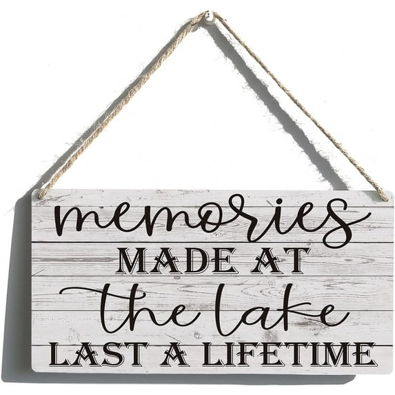 Zomyto Inspirational Signs Gift Farmhouse Memories Made at the Lake Last a Lifetime Wooden Hanging Sign Rustic Wall Art 12 x 6 Inches