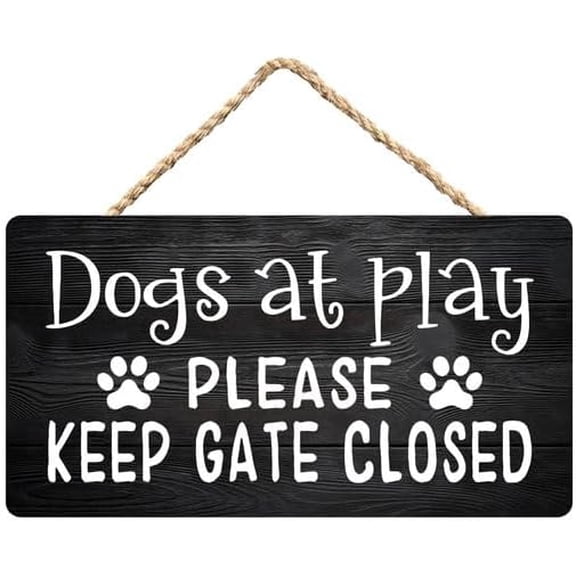 Zomyto Keep Gate Closed Sign,Dogs At Play Sign Rustic Wooden Hanging Sign 12X6 In Door Hanging Plaques, black-2